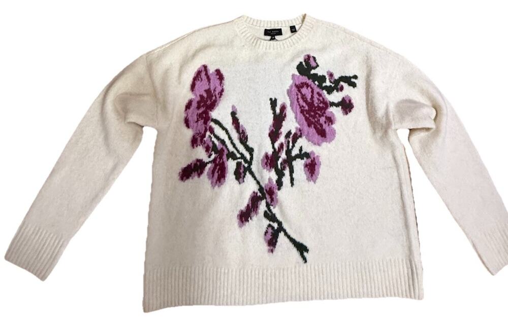 NWT TED BAKER Women’s London Floral Jacquard Ivory Sweater Size Medium